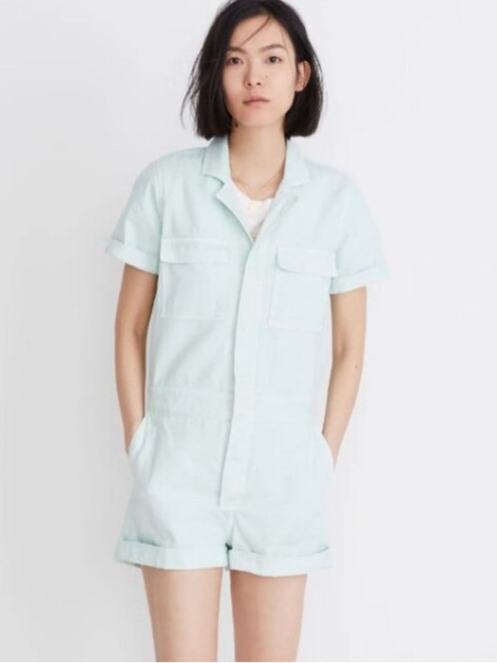 Madewell sea Haze Short-Sleeve Cotton Romper size small NWT